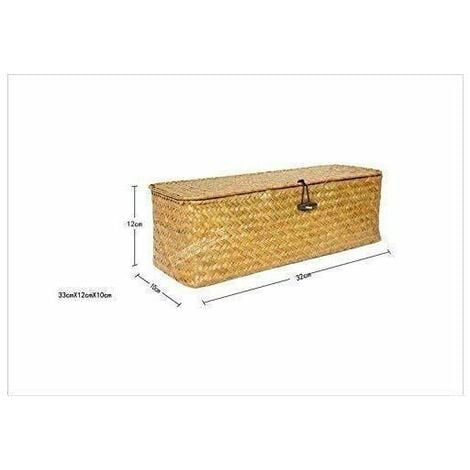 Panier de Rangement avec Couvercle Rectangulaire Coffre en Osier avec Compartiments Organisable Papier Toilette Snack Jouets