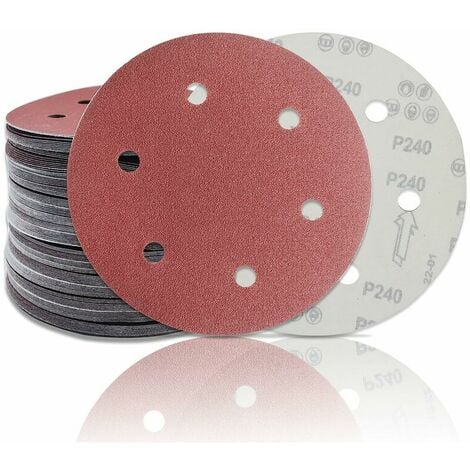 Woltersberger® 50 disques abrasifs Ø 225mm, Granulométrie  P40,P60,P100,P120,P180, 10 trous en rouge