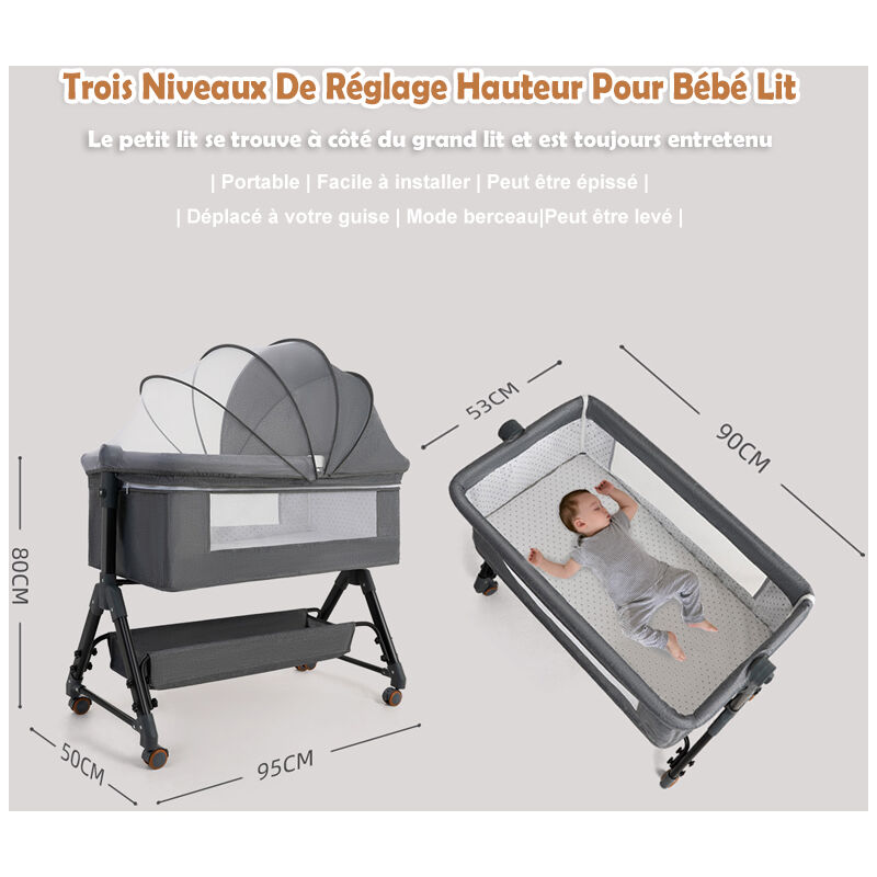 Lit Cododo Berceau bébé portable avec roulettes pour bébé 0-36 mois
