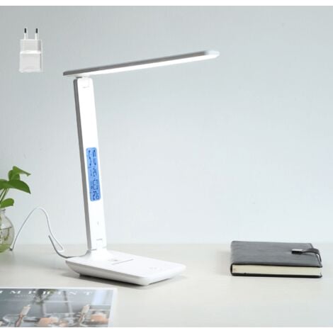port de charge USB 5 niveaux de luminosité lampe de bureau avec adaptateur FFTONG Lampe de bureau LED avec chargeur sans fil argent 5 modes d'éclairage contrôle sensible minuterie automatique 