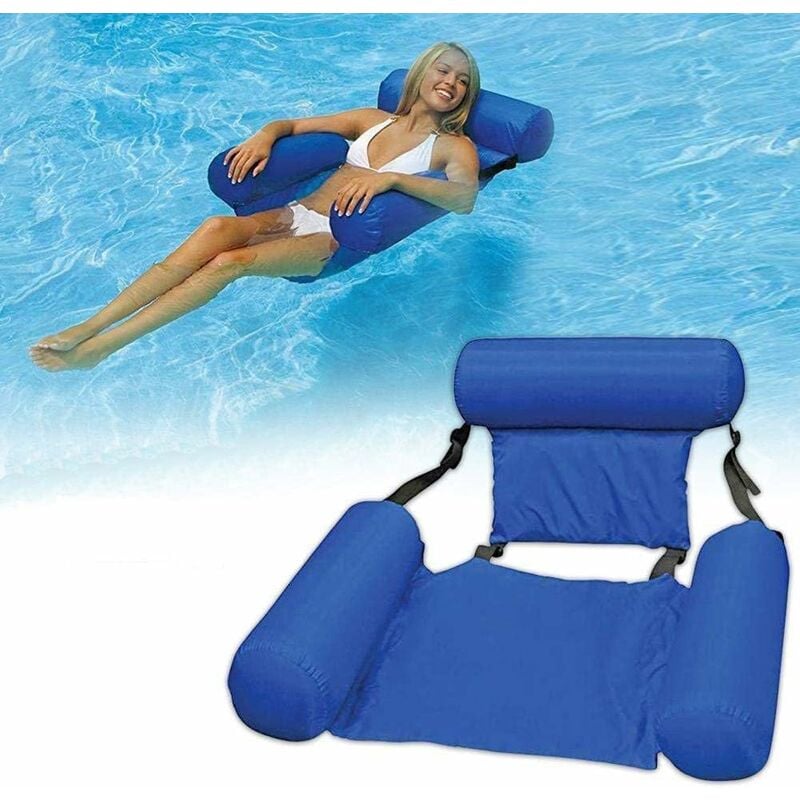 Hamaca de piscina Flotador de piscina inflable Flotador de hamaca de agua Asiento plegable Flotador de hamaca portátil flotante plegable multiusos para vacaciones en la fiesta en la playa,Azul