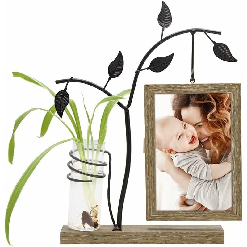 Marco de fotos de madera personalizado con diseño de jarrón Vidrio de doble cara Naturaleza Marrón claro Madre Abuela Abuela Esposa Regalo