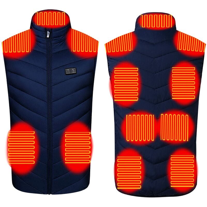 Chaleco térmico para motocicleta de gran tamaño, chaqueta térmica de invierno para hombres Chaqueta sin mangas para mujeres Chaqueta de plumón eléctrica Espalda y cuello Lavable externo 11 zonas (XXL)