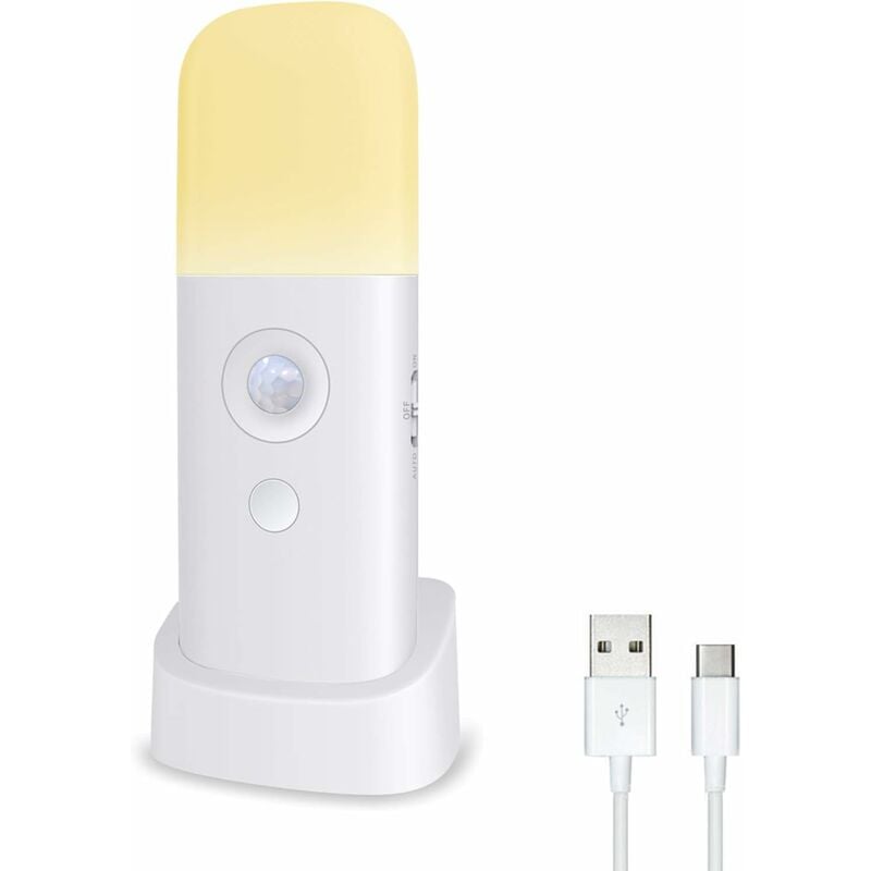 Luz con sensor de movimiento para interiores con base, luz nocturna LED regulable por USB