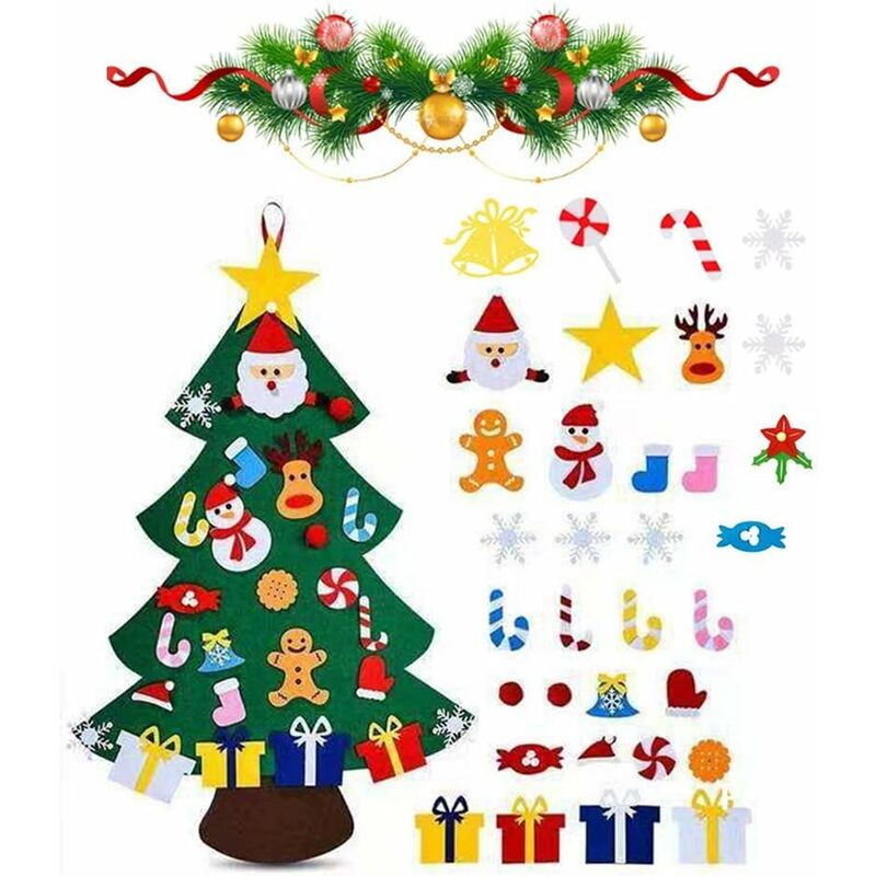 Árbol de Navidad de fieltro, árbol de Navidad de fieltro para niños con adornos desmontables, árbol de Navidad de fieltro para decorar para regalos de Navidad, decoración de Navidad de pared de puerta