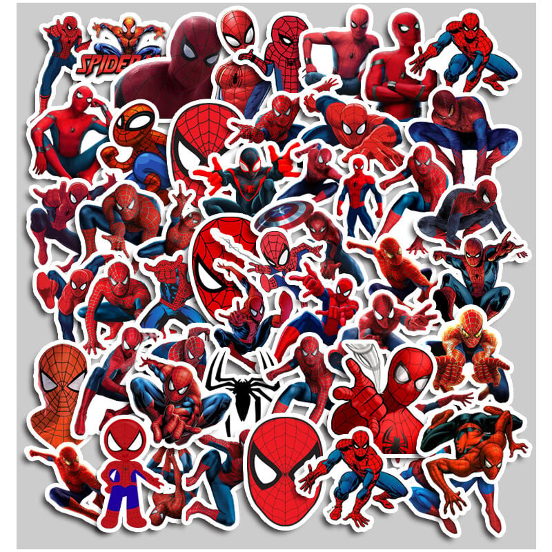 50 Uds. Juegos de pegatinas de superhéroe Spiderman para ordenador portátil, nevera, teléfono, pegatina de guitarra, juguetes para niños