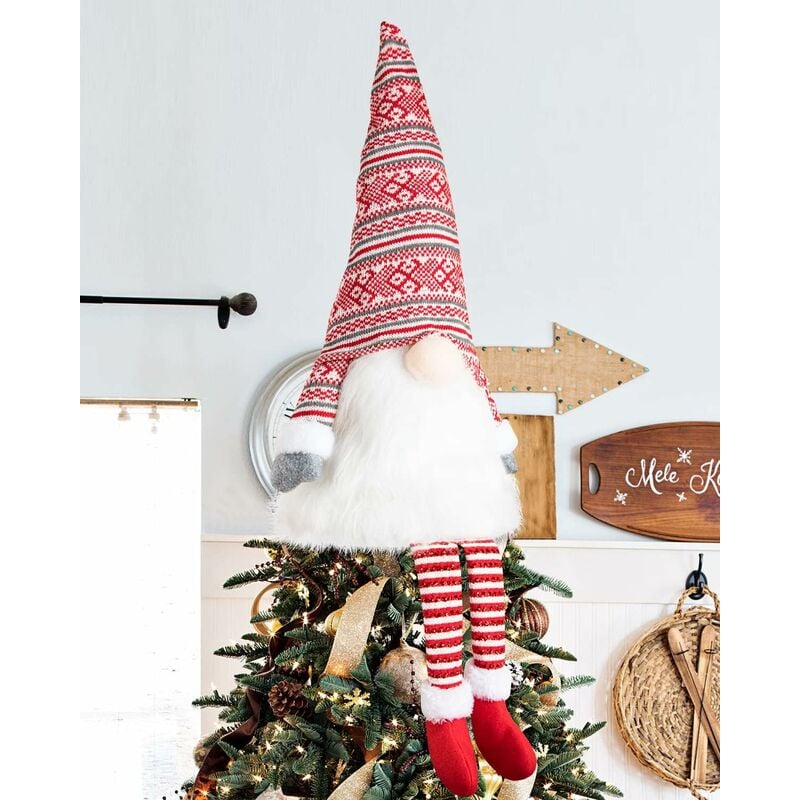 Adorno para árbol de Navidad Adorno para árbol de Navidad 58 cm, Gnomo enano de peluche grande Adorno para árbol de Navidad con sombrero alto y patas para chimenea Mesa Decoración navideña Adornos par