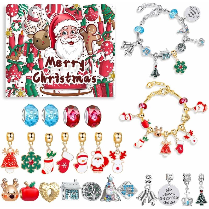 Calendario de Adviento 2022 Niño Niña, Calendario de Navidad Pulsera Joyería Niña 5-12 Años, Dijes Pulsera Kit Creación Creación Joyería Niños Niña Regalos Navidad 5 6 7 8 9 10 11 12 Años