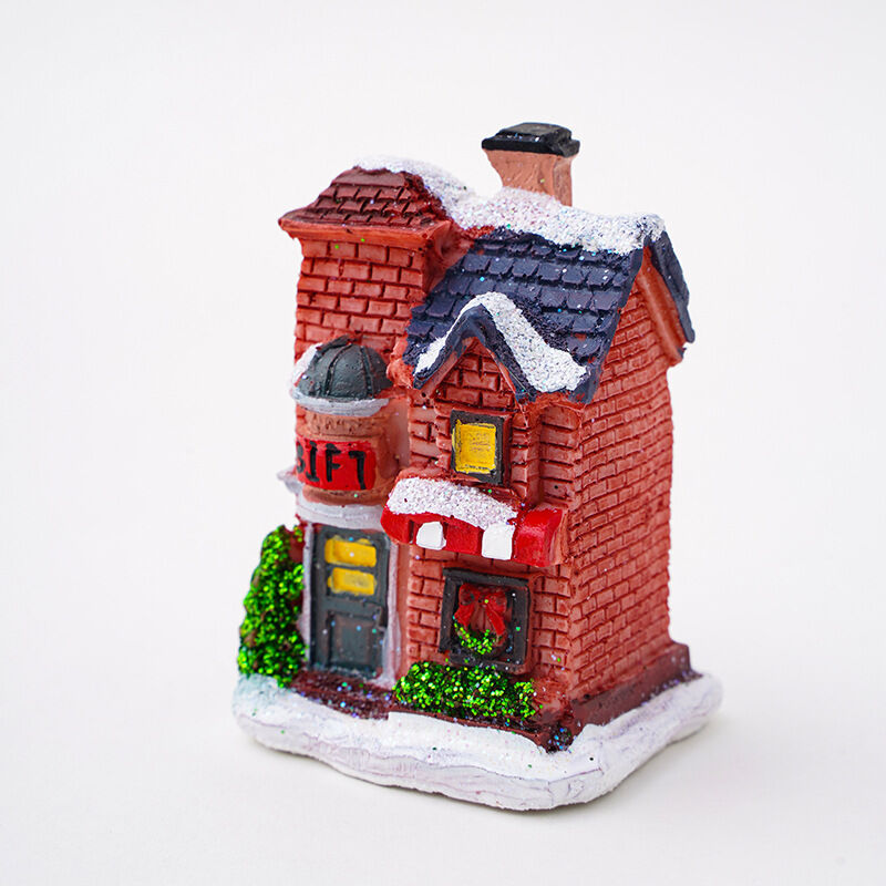 Adornos de casa de nieve ligera, decoraciones navideñas resina pequeña casa de Navidad micro-paisaje adornos de casa de nieve luminosa regalos de Navidad