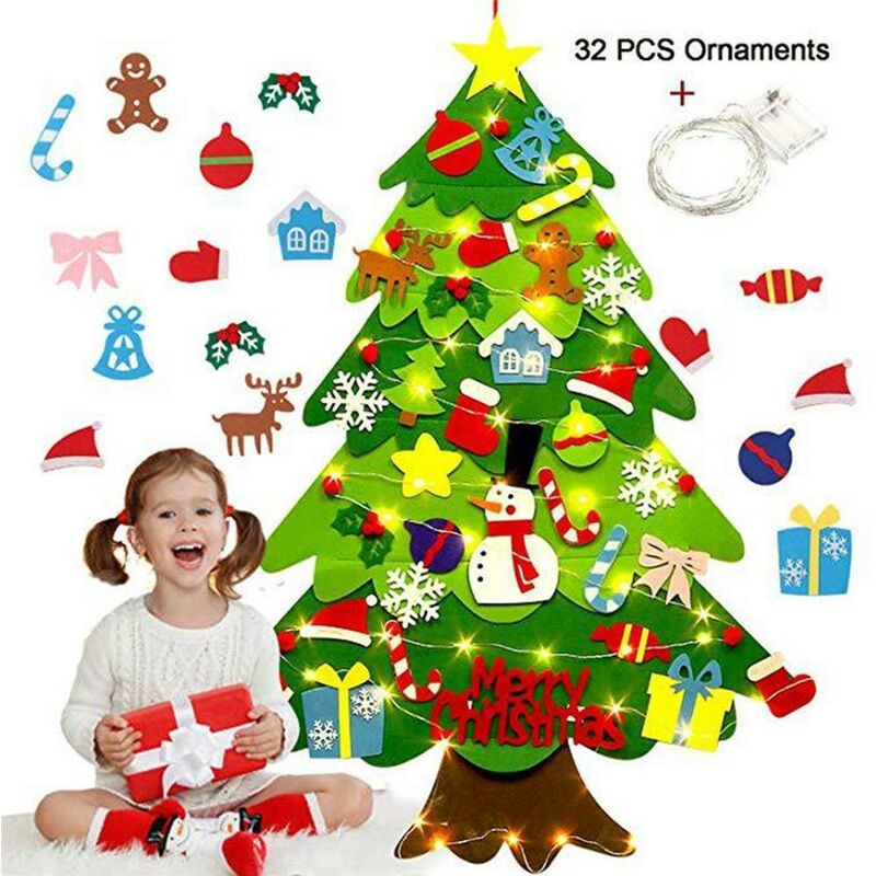 Árbol de Navidad de fieltro, árbol de Navidad decorativo de fieltro para niños, árbol de Navidad de fieltro para decorar con adornos colgantes desmontables, árbol de Navidad de fieltro para el hogar/p