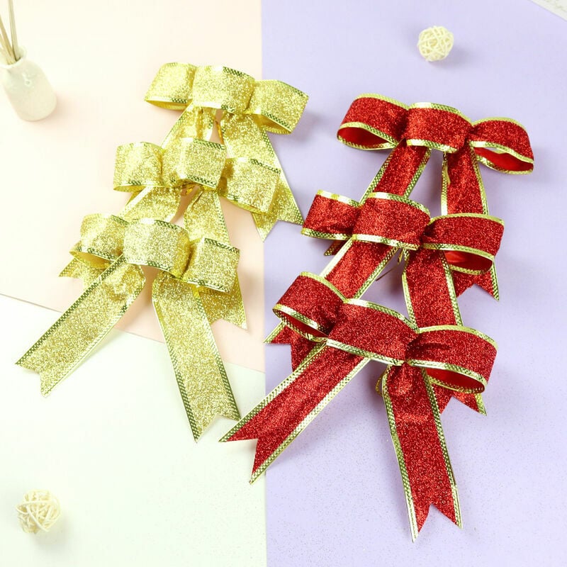 Lazo navideño dorado de 25 cm, lazo navideño rojo, decoración de árbol de navidad, accesorios diy, lazo navideño.