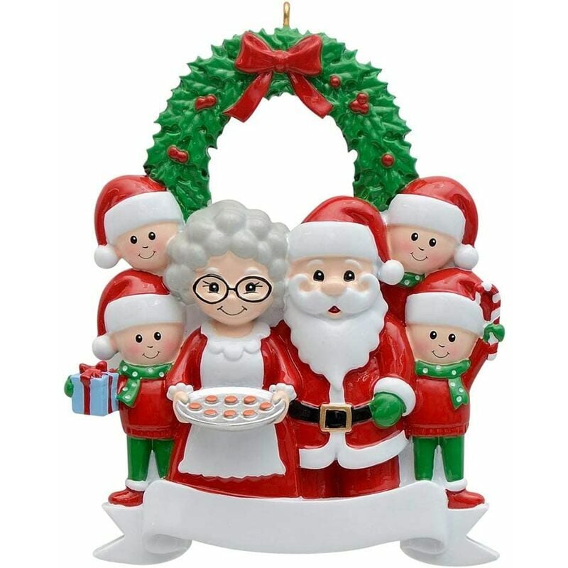 Familia de 6 adornos navideños personalizados Papá Noel y Sra. Claus más dos duendes adorno regalo abuelos