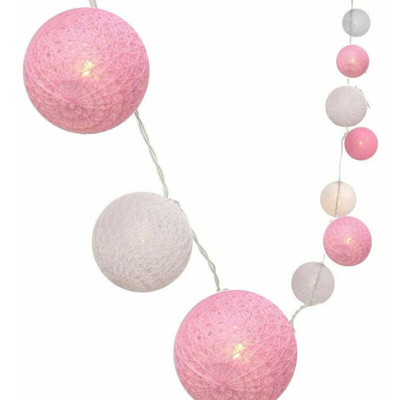 Cadena de luces de 3 m con 20 bolas de LED en colores - batería frotada, ideal para Navidad o boda rosa/blanca,