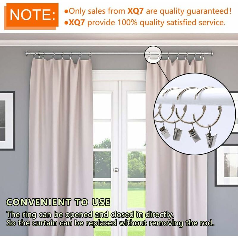 30 Pack Metal Openable Curtain Rings with Clips, Heavy Duty