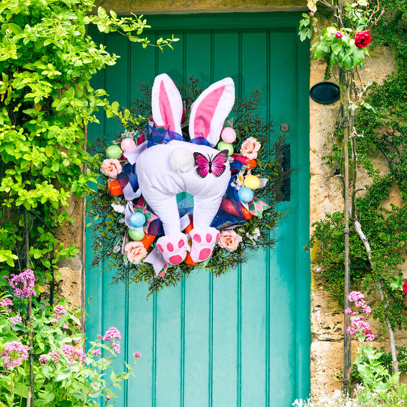 Couronne de lapin de Pâques colorée, ornements muraux de porte