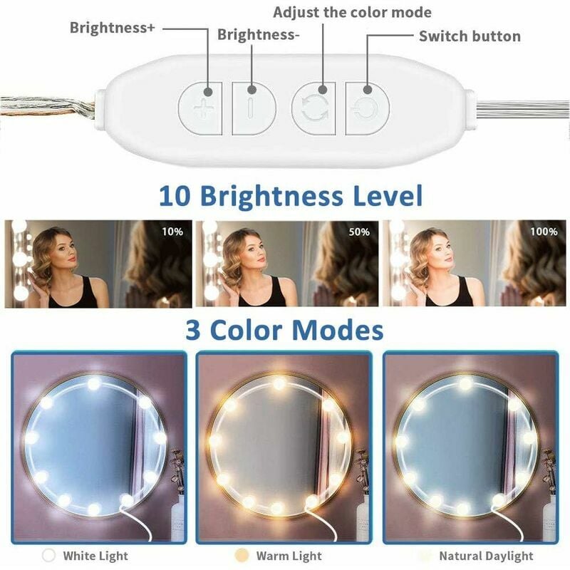 Generic Ampoules pour miroir de vanité Hollywood, 10 Lampe réglable,  alimentation USB, pour coiffeuse, 5V à prix pas cher