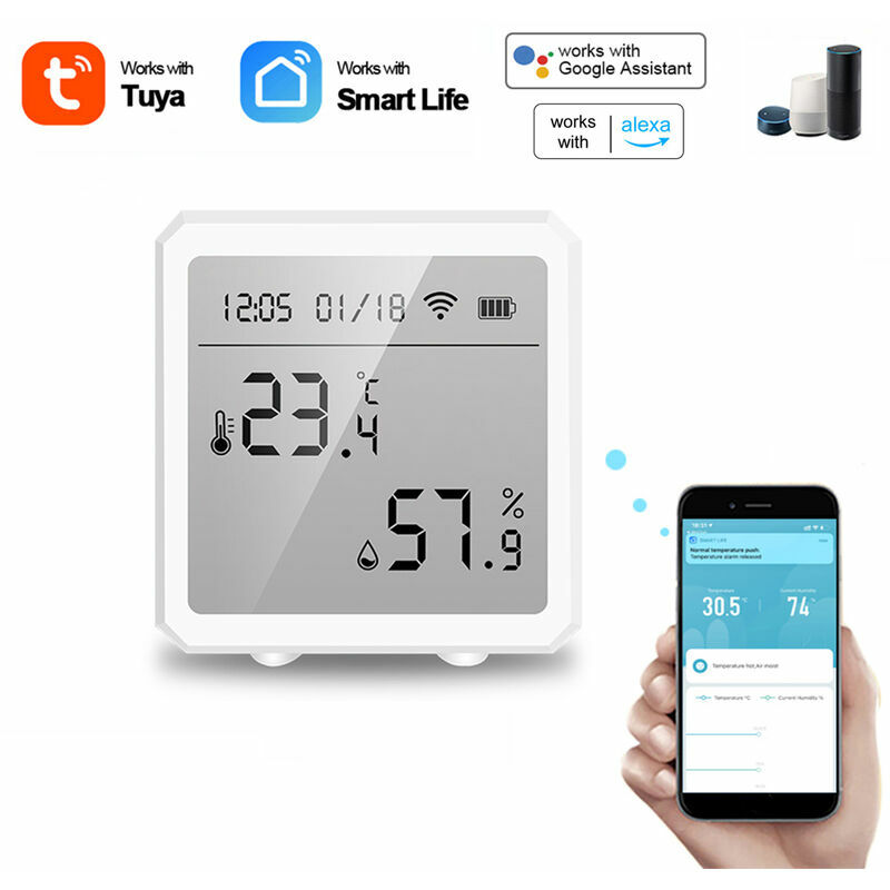 1pc Capteur De Température Et D'humidité Tuya ZigBee/WiFi Thermomètre  Connecté À Domicile Compatible Avec Smart Life Alexa Google Assistant