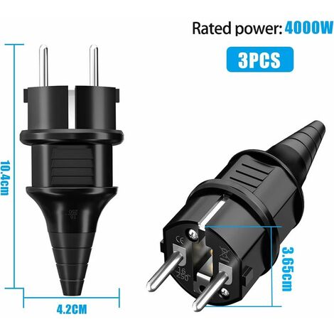 Prise electrique male - Fiche electrique - Prise male - Prise male 220 V -  Fiche male - Fiche electrique male - Fiche Male Broche D.4,8mm Sortie