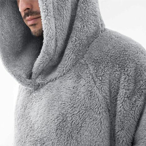 Sweat plaid à capuche, couverture, pull - Sherpa et flanelle - Adulte -  Gris foncé - Vivezen