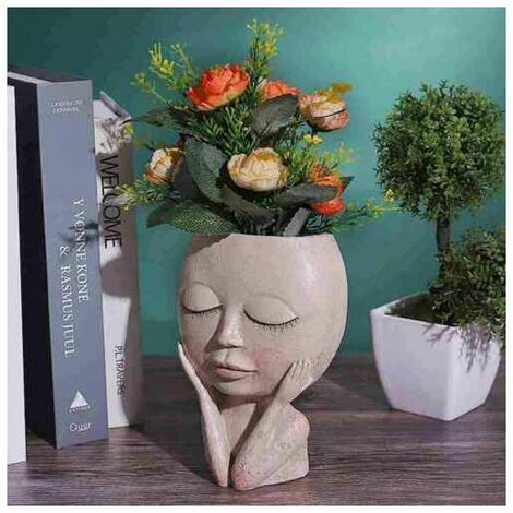Vase Visage Humain Pots de plantes succulentes en resine Jardin art creatif  Portrait abstrait pots de