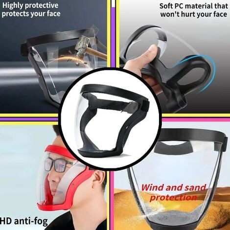 2pcs Masque facial transparent Bouclier intégral Lunettes de sécurité Masque de protection des yeux Coupe-vent Anti-poussière Casque intégral anti-éclaboussures