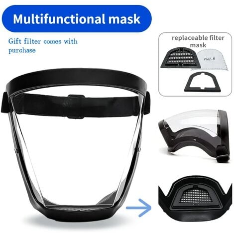 2pcs Masque facial transparent Bouclier intégral Lunettes de sécurité Masque de protection des yeux Coupe-vent Anti-poussière Casque intégral anti-éclaboussures