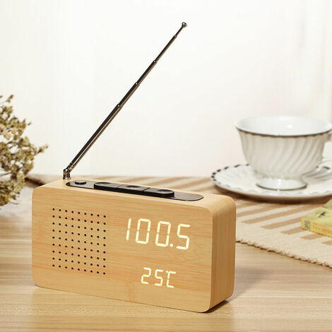 Radio réveil led avec finition bois