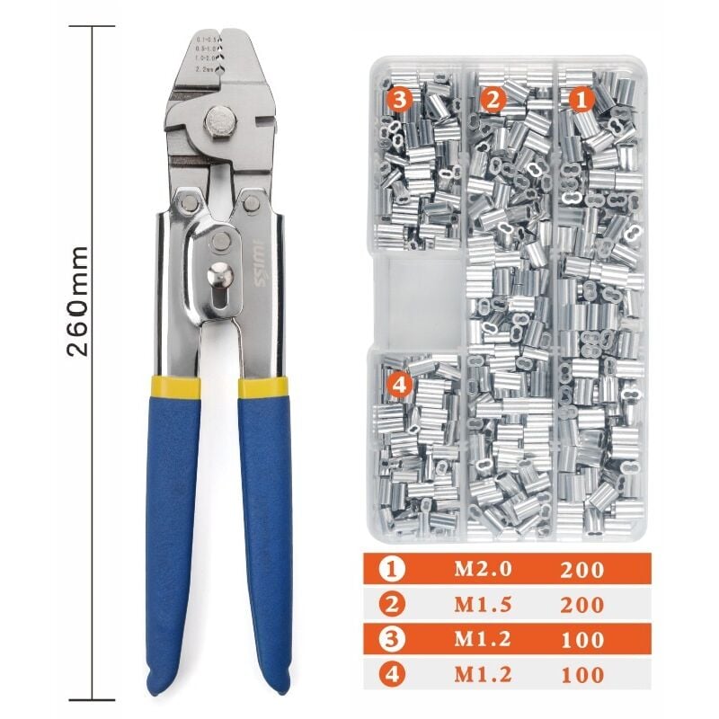 Crimping Tool, Wire Rope Crimping Tool, Up To 2.2mm Swager Crimper Fishing  Wire Crimping Tool with 100 PCS Aluminum Double Barrel Ferrule Crimping