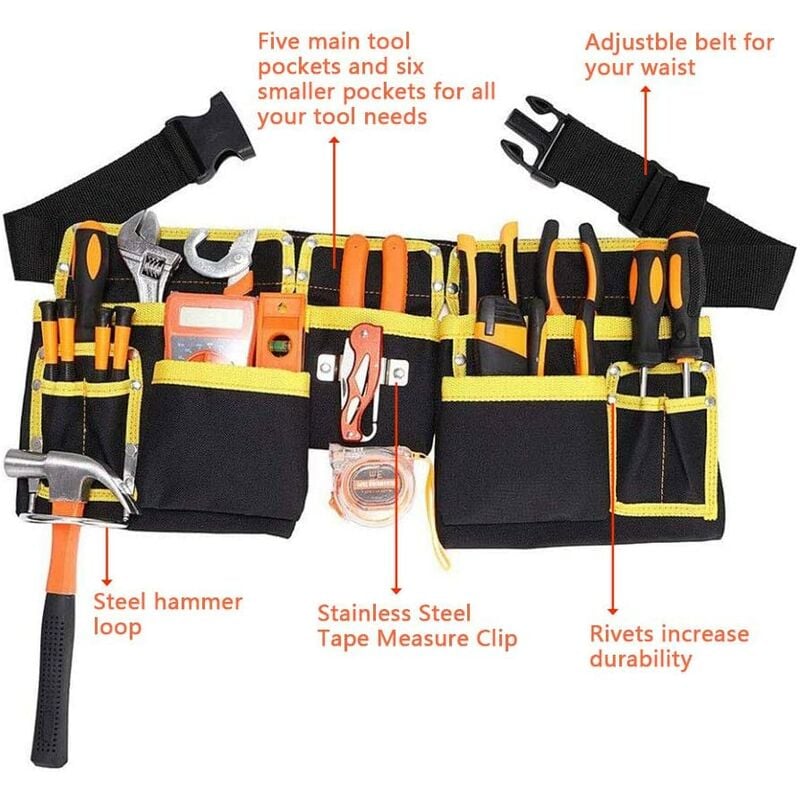 Tool Pocket, Tool Pouch Oxford Cloth Waist Bag Professional Waist Work Bag  Belt Pocket Large Capacity for Electrician Technicians, Tool Pouches