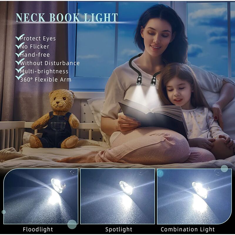 Handsfree LED Neck Light Adjustable Flexible Reading Light Knitting  Crocheting Book Light Bedside Reading Lamp For Work Running