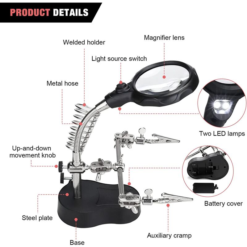 Magnifier With Light And Stand, 6x Magnifier With Light, Hands