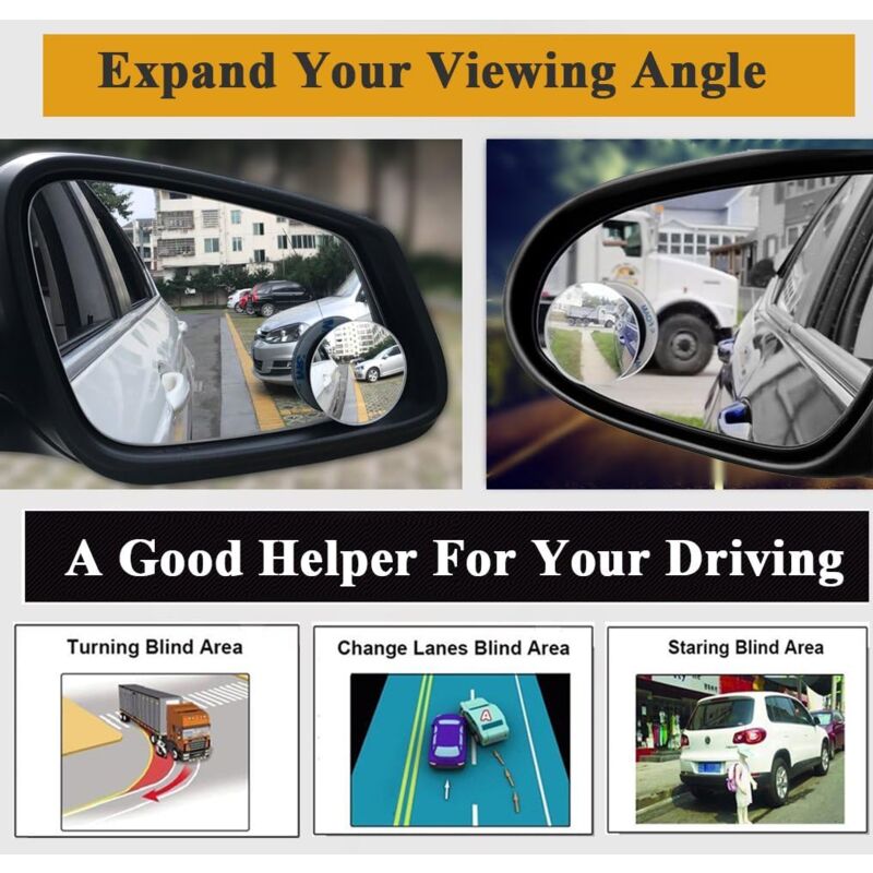 2 Pack 3-Round Stick-On Blind Spot Mirrors – Wide Angle Convex – For Car Rear View
