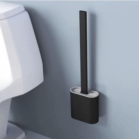 Silicone toilet brush - toilet brush/toilet brush made of plastic and silicone, in elegant design - toilet brush holder for wall mounting, without drilling - accessories/bathroom accessories - black/w