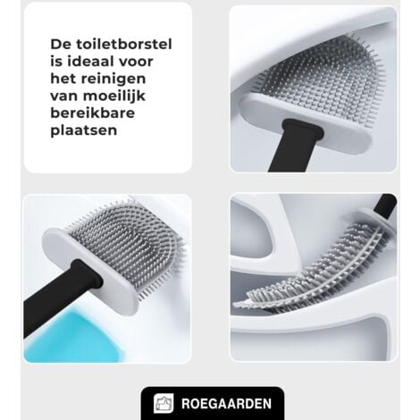 Silicone toilet brush - toilet brush/toilet brush made of plastic and silicone, in elegant design - toilet brush holder for wall mounting, without drilling - accessories/bathroom accessories - black/w