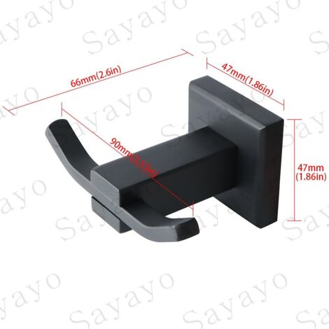 Bathroom Robe Hook Double Wall Mounted Towel/Coat Hook, SUS304 Stainless Steel Matte Black, EG3907F-B