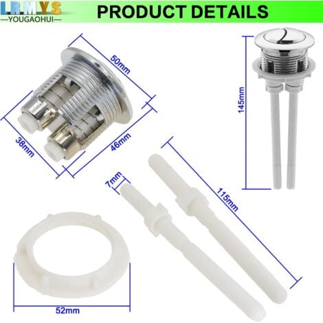 Universal 38mm Round Double Push Cistern Toilet Flush Button Chrome Plastic Closestool Replacement Double Rod Push Citern Water Tank Standard Part Silver 1 Pack