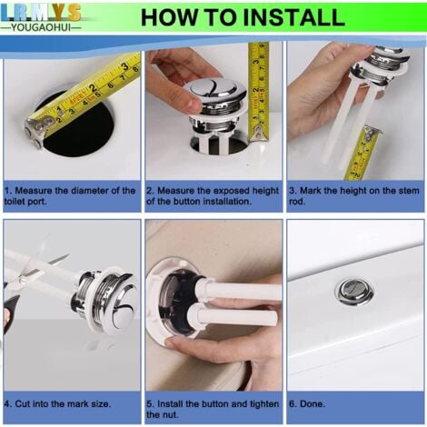 Universal 38mm Round Double Push Cistern Toilet Flush Button Chrome Plastic Closestool Replacement Double Rod Push Citern Water Tank Standard Part Silver 1 Pack