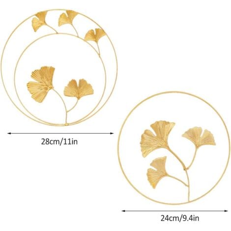 Iron Wall Sculptures,2 Pieces Metal Wall Decor Iron Wall Ornaments Maple Ginkgo Leaf Wall Decor Wall Hanging for Home Office Living Room Hotel Decoration(Gold)