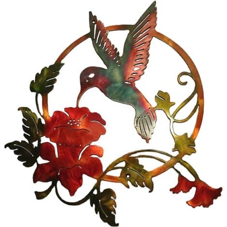 Metal Bird Silhouette, Metal Wall Art, Round Wall Decor Wall Hanging for Home Office Living Room Hotel Decoration(30x28cm) (Brown)