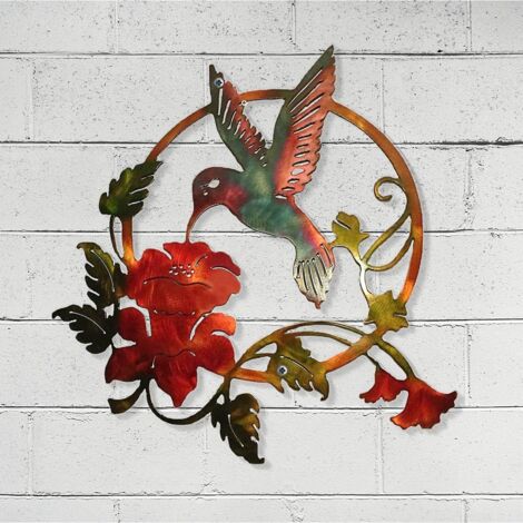 Metal Bird Silhouette, Metal Wall Art, Round Wall Decor Wall Hanging for Home Office Living Room Hotel Decoration(30x28cm) (Brown)