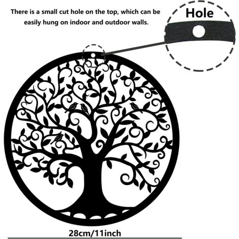Metal Tree of Life Wall Decor Silhouette Art for Indoor Gift Outdoor Gift Garden Home Decoration (Black, 28x28cm)