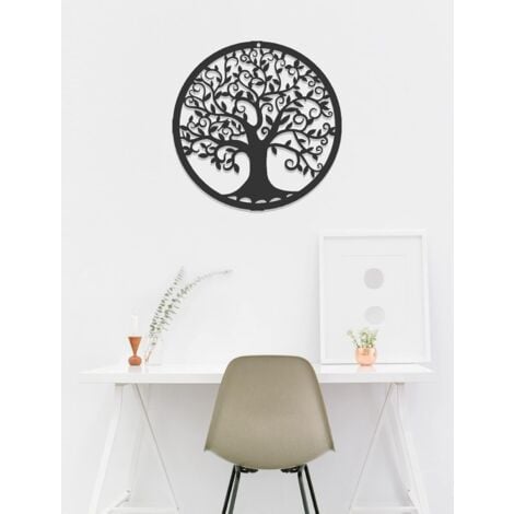 Metal Tree of Life Wall Decor Silhouette Art for Indoor Gift Outdoor Gift Garden Home Decoration (Black, 28x28cm)