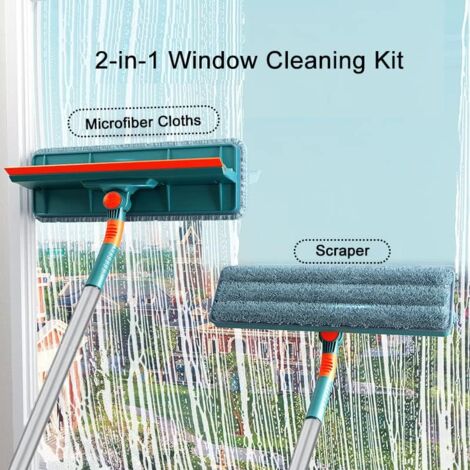 2 in 1 Professional Window Squeegee Cleaner Kit，with Telescopic Handle (Length 1.35m), Window Squeegee Cleaner for Interior Windows