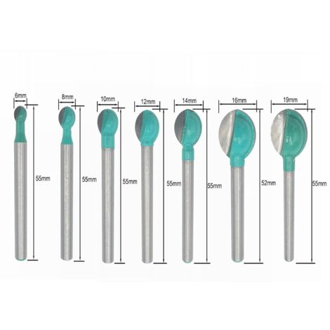 Woodworking Round Bottom Cutter, 7PCS 6mm Shank 6/8/10/12/14/16/19mm ...