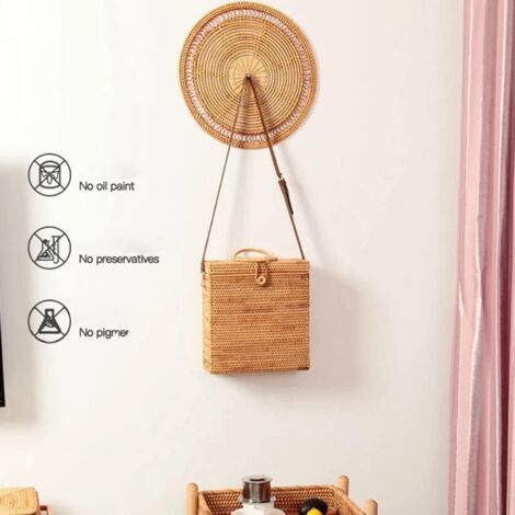 Natural Boho Woven Basket Decorative Rattan Woven Decor Woven Wall Hanging