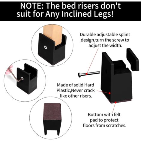 Inch Adjustable Bed Leg Riser, 5cm Heavy Duty Furniture Risers, for Bed Leg Thickness 0-1.5 Inch, Bed Height, Sofa, Desk, Wardrobe, Support 2000KG