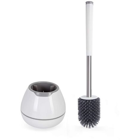 Toilet Brush, Toilet Brush, Silicone Toilet Brush with Quick-Drying Holder, Non-Slip Long Handle - White