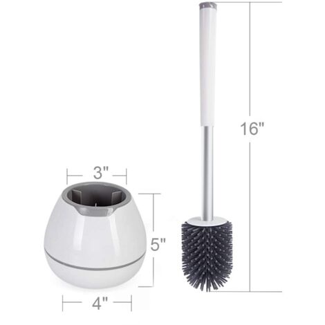 Toilet Brush, Toilet Brush, Silicone Toilet Brush with Quick-Drying Holder, Non-Slip Long Handle - White