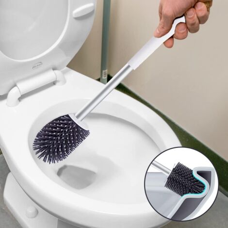 Toilet Brush, Toilet Brush, Silicone Toilet Brush with Quick-Drying Holder, Non-Slip Long Handle - White