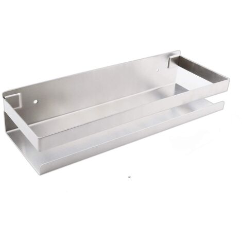 Aougo – Bathroom wall shelf 30cm – Brushed silver stainless steel – Modern design for bathroom, kitchen, and bedroom – Guardrails for secure storage (1/5)